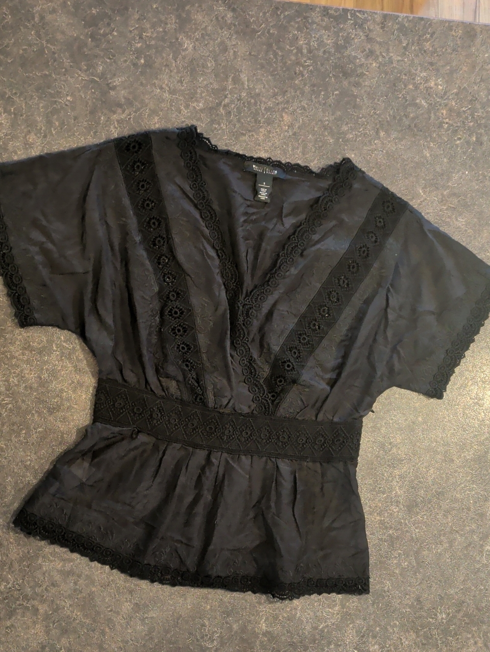 Black Lace-Trim V-Neck Peplum Blouse